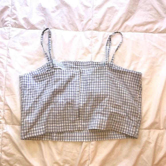 Blue & White Checkered Cropped Tank Top - Picture 3 of 3
